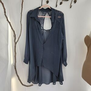 City chic gray sheer lace panel tunic high low